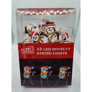 New! Sealed Penguin Christmas Mini 15 LED String Light Set Battery Power!